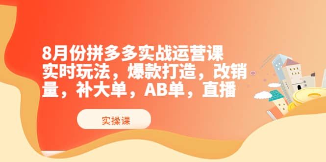 8月份拼多多实战运营课，实时玩法，爆款打造，改销量，补大单，AB单，直播-牵机网