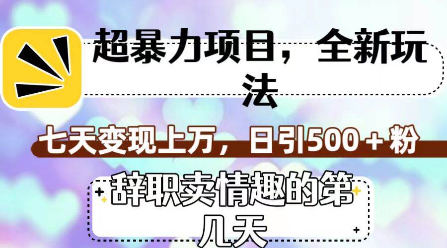 超暴利项目，全新玩法（辞职卖情趣的第几天），七天变现上万，日引500+粉-牵机网