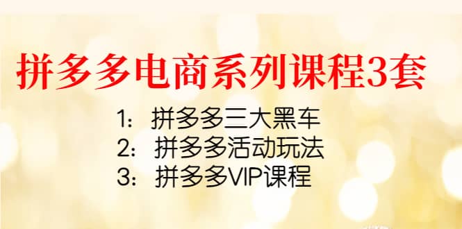拼多多电商系列课程3套：拼多多三大黑车+拼多多活动玩法+拼多多VIP课程-牵机网