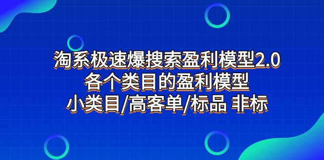 淘系极速爆搜索盈利模型2.0，各个类目的盈利模型，小类目/高客单/标品 非标-牵机网