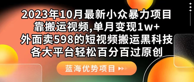 外面卖598的10月最新短视频搬运黑科技，各大平台百分百过原创 靠搬运月入1w-牵机网