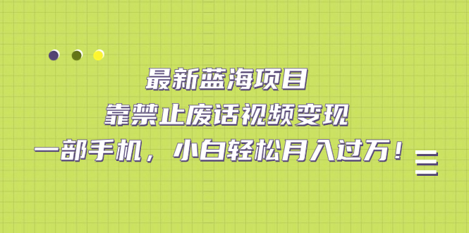 最新蓝海项目，靠禁止废话视频变现，一部手机，小白轻松月入过万！-牵机网