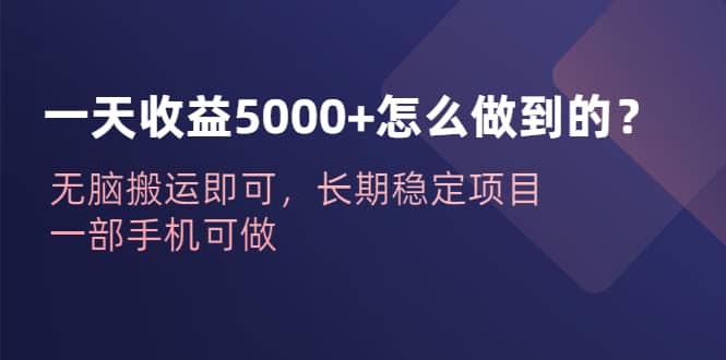 一天收益5000+怎么做到的？无脑搬运即可，长期稳定项目，一部手机可做-牵机网
