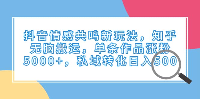 抖音情感共鸣新玩法，知乎无脑搬运，单条作品涨粉5000+，私域转化日入500-牵机网
