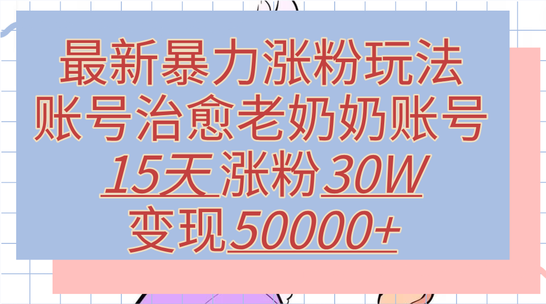 最新暴力涨粉玩法，治愈老奶奶账号，15天涨粉30W，变现50000+【揭秘】-牵机网