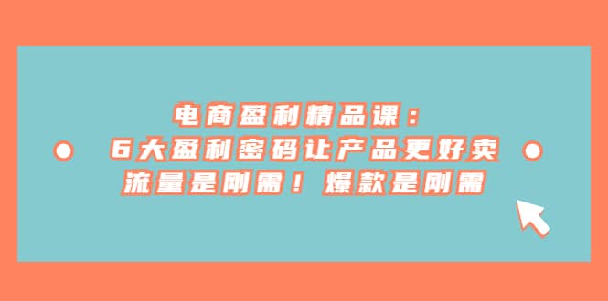 电商 盈利精品课：6大盈利 密码让产品更好卖，流量是刚需！爆款是刚需-牵机网