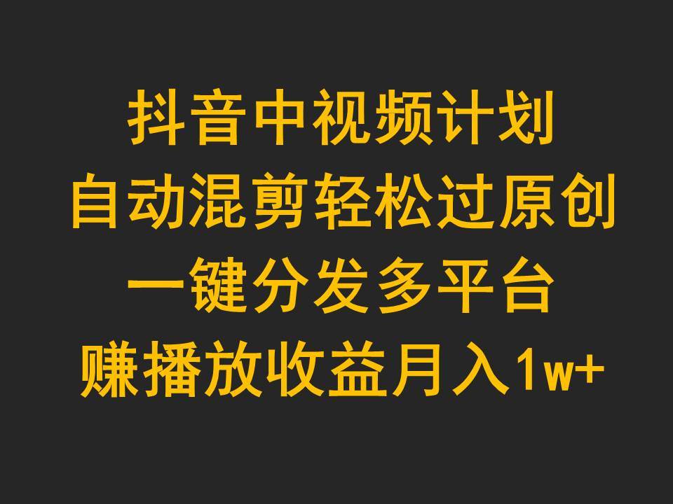 抖音中视频计划，自动混剪轻松过原创，一键分发多平台赚播放收益，月入1w+-牵机网