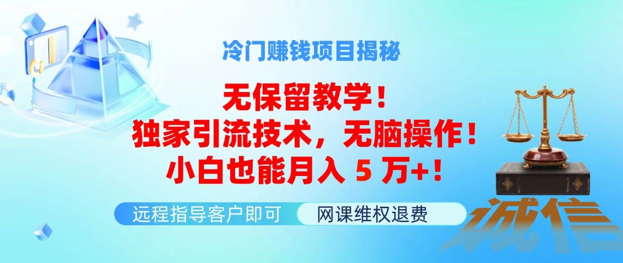 冷门赚钱项目无保留教学！独家引流技术，无脑操作！小白也能月入5万+！-牵机网