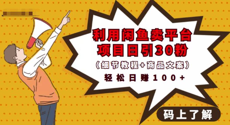 利用闲鱼卖平台项目课程资源日引流30+精准粉丝，轻松日赚100+，积累人脉可实现二次变现（细节教程+商品文案）-牵机网