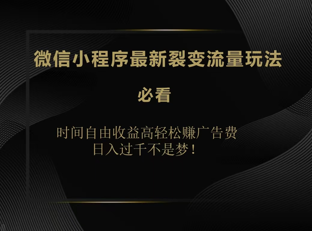 微信小程序最新裂变流量玩法，时间自由收益高轻松赚广告费，日入200-500+-牵机网