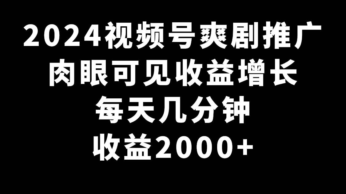 2024视频号爽剧推广，肉眼可见的收益增长，每天几分钟收益2000+-牵机网