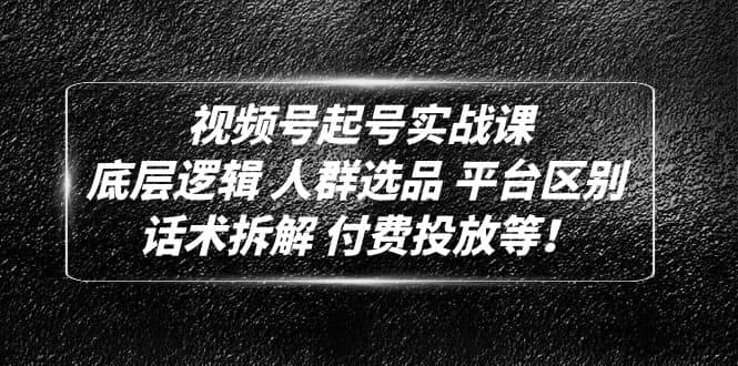 视频号起号实战课：底层逻辑 人群选品 平台区别 话术拆解 付费投放等-牵机网