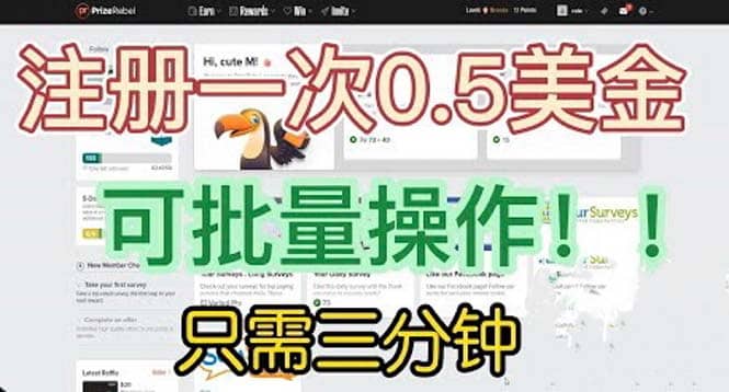 国外项目注册一次0.5美金 只需三分钟无脑操作 可批量放大 小白工作室福利-牵机网