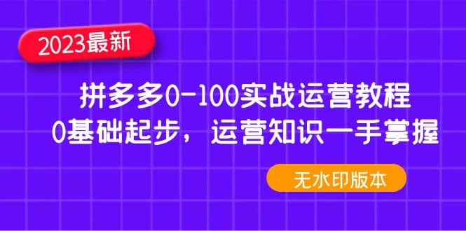 2023拼多多0-100实战运营教程，0基础起步，运营知识一手掌握（无水印）-牵机网