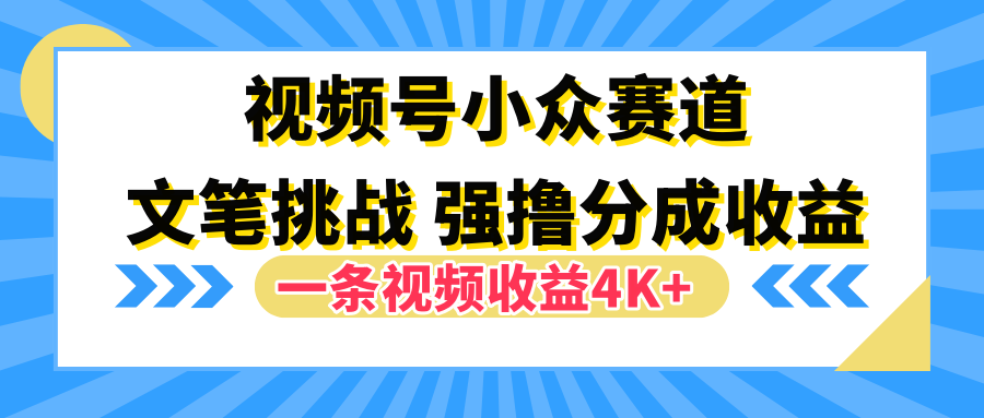 视频号小众赛道，文笔挑战，一条视频收益4K+-牵机网