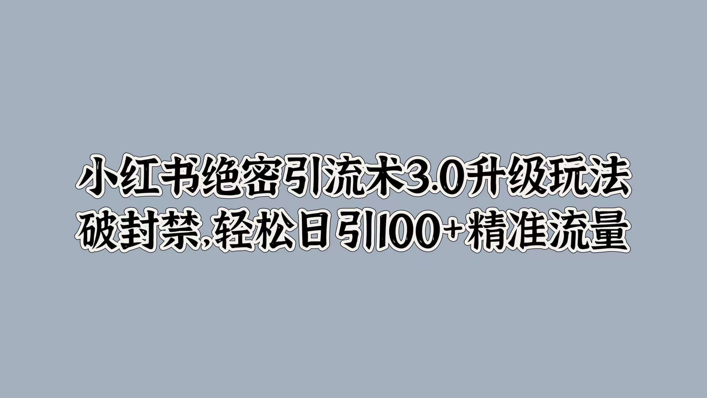 小红书绝密引流术3.0升级玩法，破封禁，轻松日引100+精准流量-牵机网