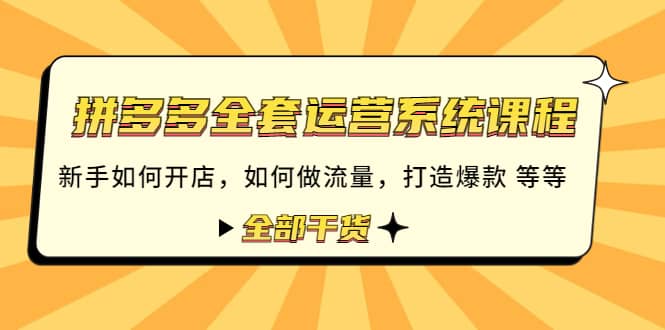 拼多多全套运营系统课程：新手如何开店 如何做流量 打造爆款 等等 全部干货-牵机网