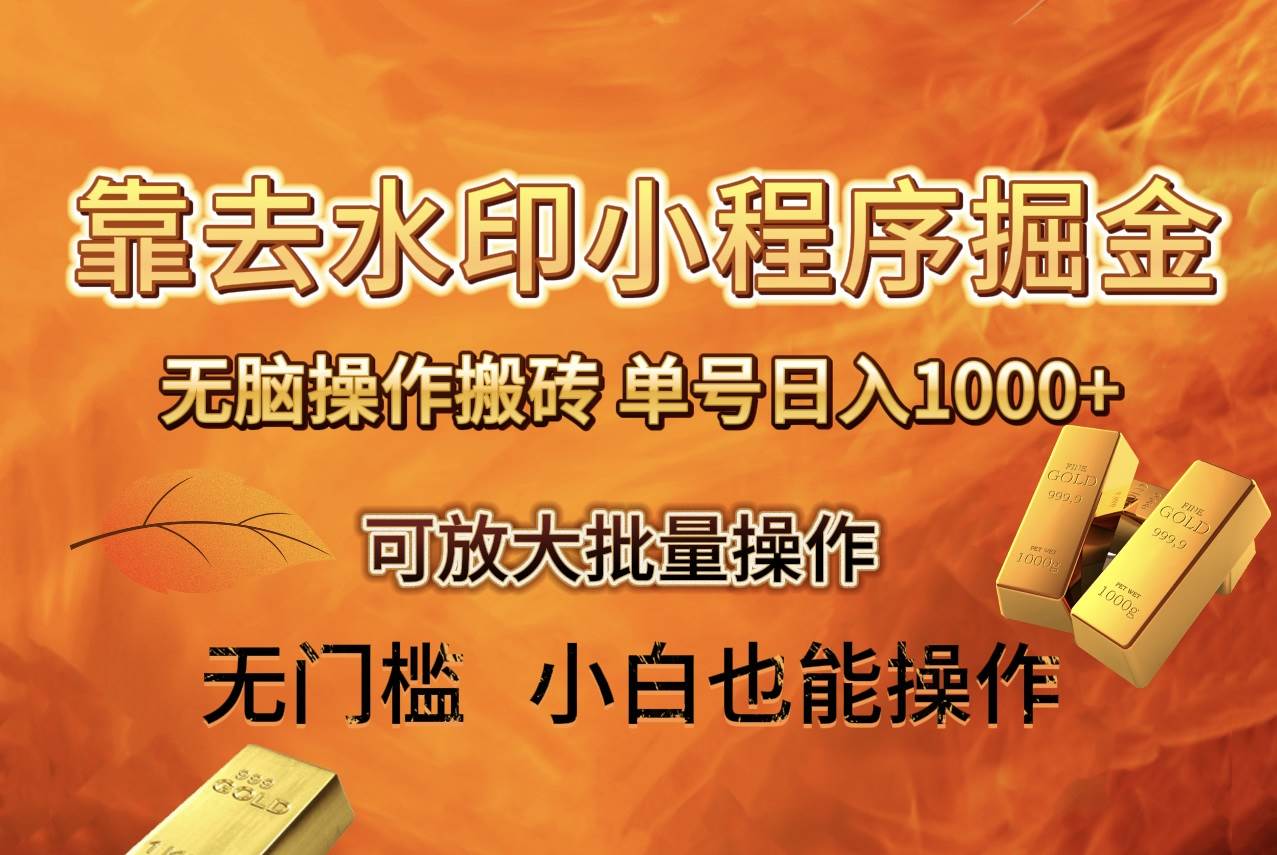 去水印小程序+拼多多 无脑搬砖 ，单号日入1000+ 保姆级教程 可放大批量操作-牵机网