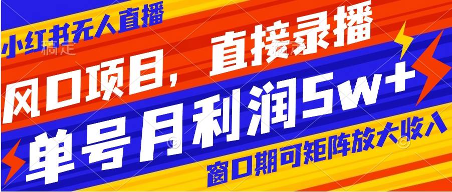风口项目，小红书无人直播带货，直接录播，可矩阵，月入5w+-牵机网