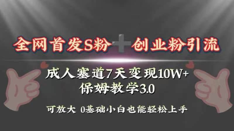 全网首发s粉加创业粉引流变现，成人用品赛道7天变现10w+保姆教学3.0-牵机网