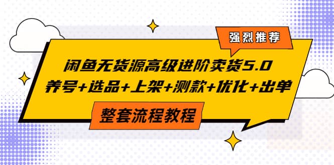 闲鱼无货源高级进阶卖货5.0，养号+选品+上架+测款+优化+出单整套流程教程-牵机网