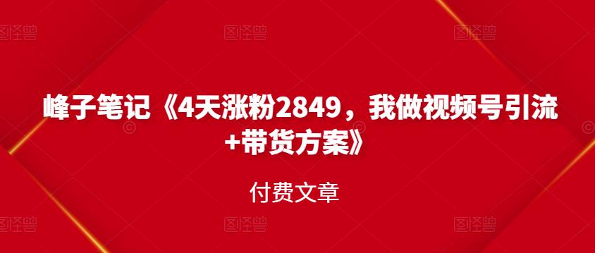 峰子笔记《4天涨粉2849，我做视频号引流+带货方案》付费文章-牵机网