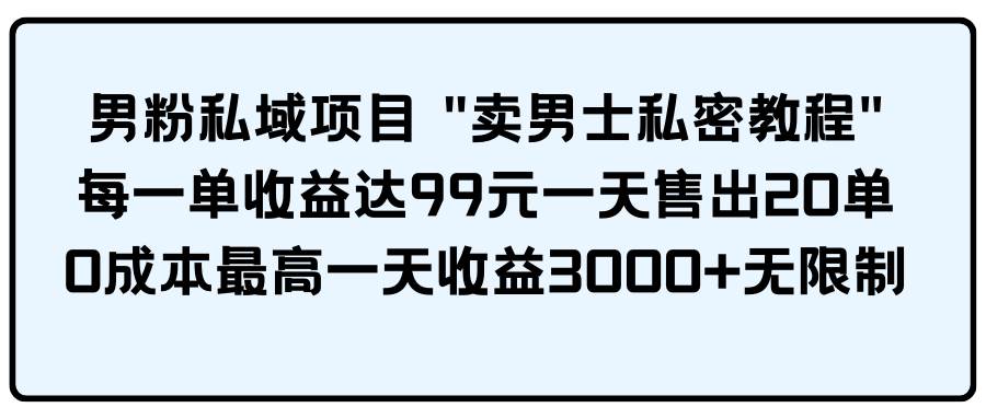 男粉私域项目 卖男士私密教程 每一单收益达99元一天售出20单-牵机网