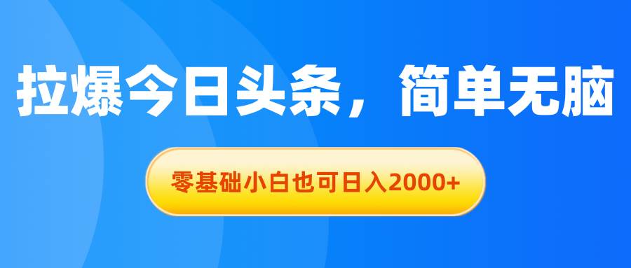 拉爆今日头条，简单无脑，零基础小白也可日入2000+-牵机网
