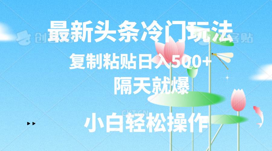 最新头条冷门玩法，隔天就爆，复制粘贴日入500+-牵机网