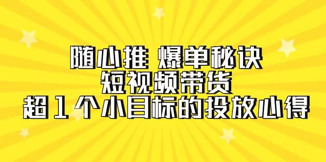 随心推 爆单秘诀，短视频带货-超1个小目标的投放心得（7节视频课）-牵机网