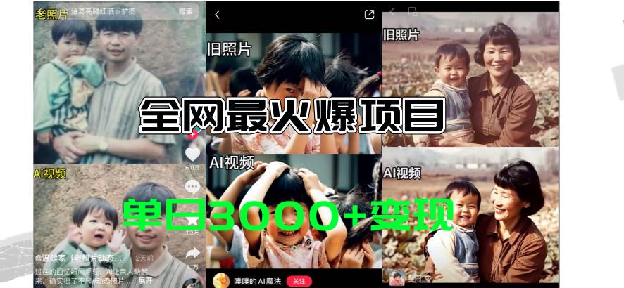 全网爆火的AI让老照片动起来教程，蹭热点日赚3000+，内含免费工具一键…-牵机网