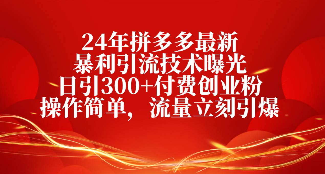 24年拼多多最新暴利引流技术曝光，日引300+付费创业粉，操作简单，流量…-牵机网