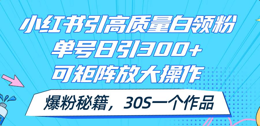 小红书引高质量白领粉，单号日引300+，可放大操作，爆粉秘籍！30s一个作品-牵机网