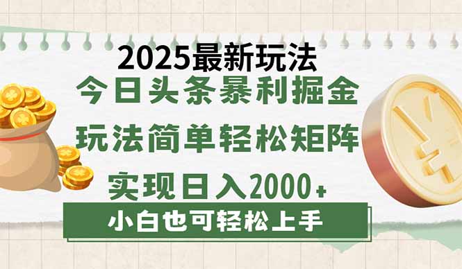 今日头条2025最新玩法，思路简单，复制粘贴，轻松实现矩阵日入2000+-牵机网