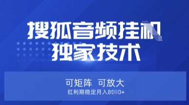 【搜狐音频挂G】独家技术，可矩阵可放大，红利期稳定月入8k【揭秘】-牵机网