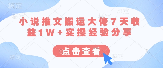 小说推文搬运大佬7天收益1W+实操经验分享-牵机网