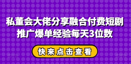 私董会大佬分享融合付费短剧推广爆单经验每天3位数-牵机网