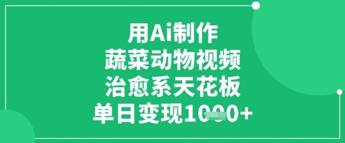 用Ai制作蔬菜动物视频，治愈系天花板，单日变现1k-牵机网