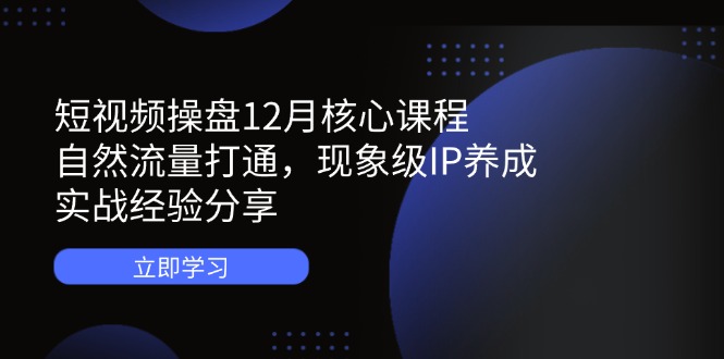 短视频操盘12月核心课程：自然流量打通，现象级IP养成，实战经验分享-牵机网