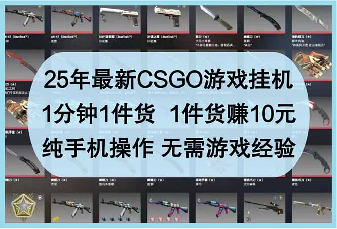 25年最新CSGO游戏挂机，1分钟1件货，1件货赚10元 纯手机操作 无需游戏经验-牵机网