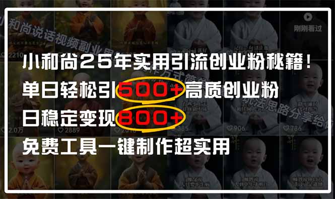 小和尚2025年实用引流秘籍！单日轻松引500+高质量创业粉，日变现800+，…-牵机网