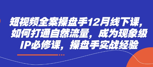 短视频全案操盘手12月线下课，如何打通自然流量，成为现象级IP必修课，操盘手实战经验-牵机网