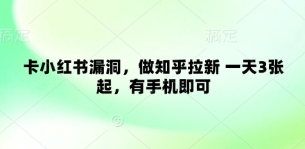 卡小红书漏洞，做知乎拉新 一天3张起，有手机即可-牵机网