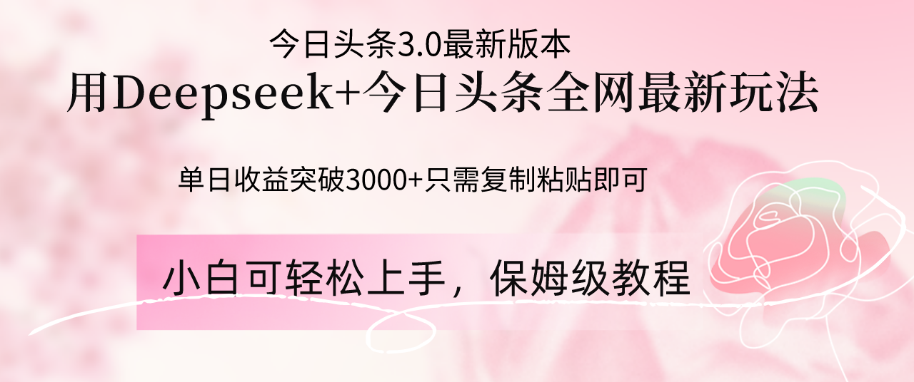 Deepseek结合今日头条全网最新玩法，单日收益突破3000+，只需要简单的…-牵机网