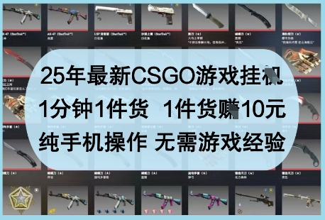 25年最新CSGO游戏挂G，1分钟1件货，1件货挣10元，纯手机操作，无需游戏经验【揭秘】-牵机网