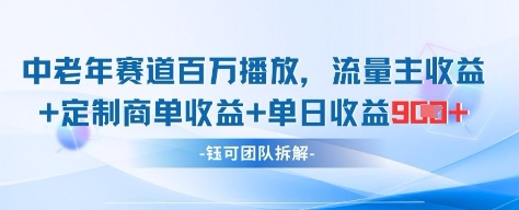 中老年赛道百万播放+流量主收益+定制收益，单日收益9张-牵机网