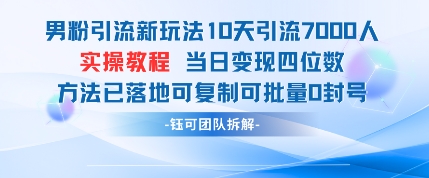男粉引流新玩法10天引流7000人当日变现四位数可复制可批量0封号-牵机网