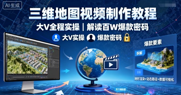 三维地图视频制作教程，大V全程实操，解读百W爆款密码-牵机网