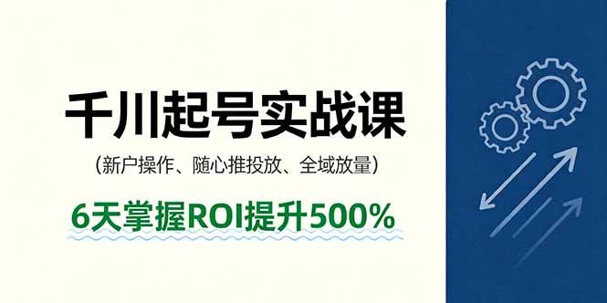 抖音千川起号实战课，新户操作,随心推投放,全域放量，6天掌握ROI提升500%-牵机网