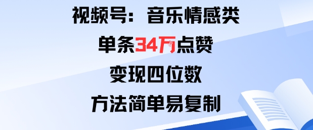 视频号分成计划新玩法：音乐情感类单条34W点赞，变现四位数，方法简单易复制-牵机网